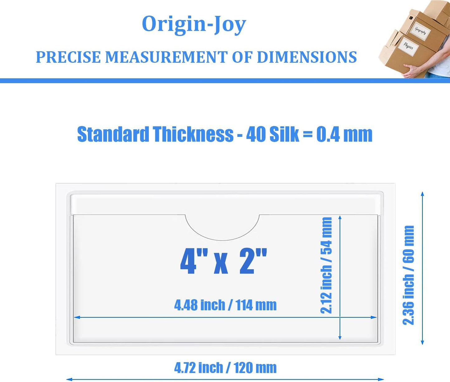 Origin-Joy 60 PCS Self Adhesive Index Card Pockets with Top Open, Clear Plastic Label Holder for Cards of Note, Library and Business, Adhesive Label Pockets & Card Holder (4 x 2 inch)