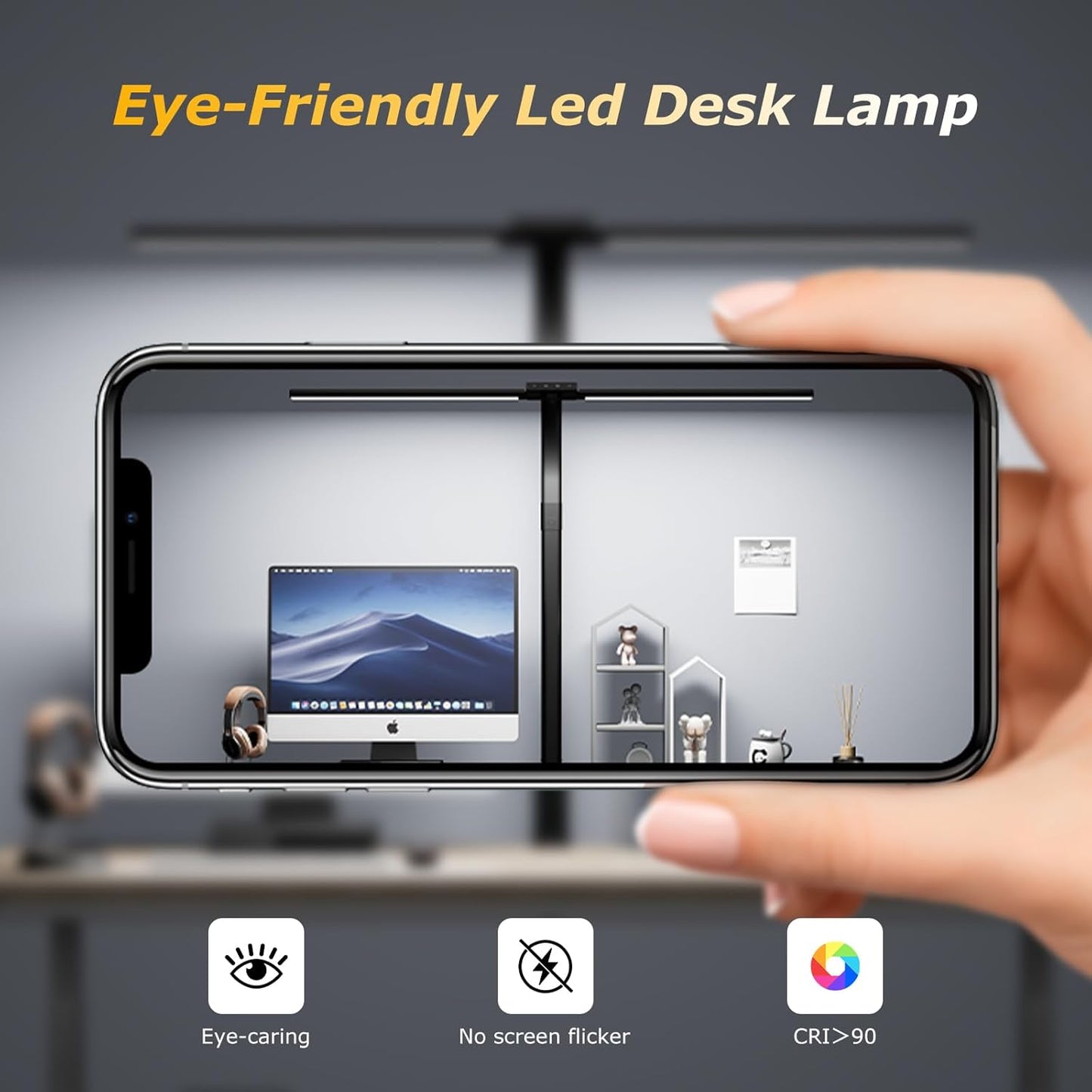 Double Head Desk Light with Clamp, LED Desk Lamp with Remote Control, Tall Double Head Desk Lamp with Clamp, 10 Brightness Modes & 10Colors, Adjustable Desk Light for Work & Study