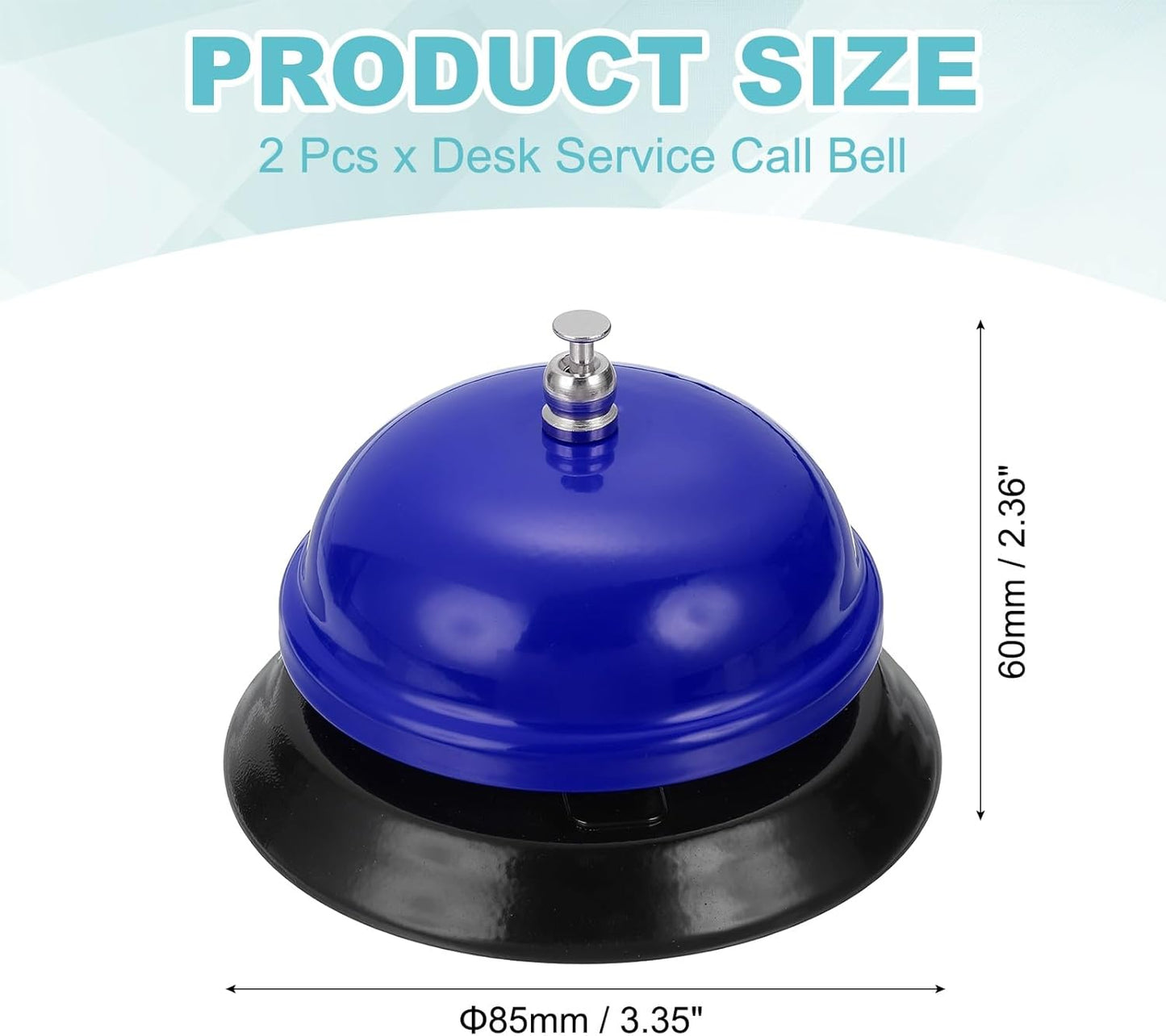 uxcell 2Pcs Desk Service Call Bell, 3.35 Inch Metal Dinner Service Bell Ring for Hotel Restaurant Reception Area and Wedding Party Events, Blue