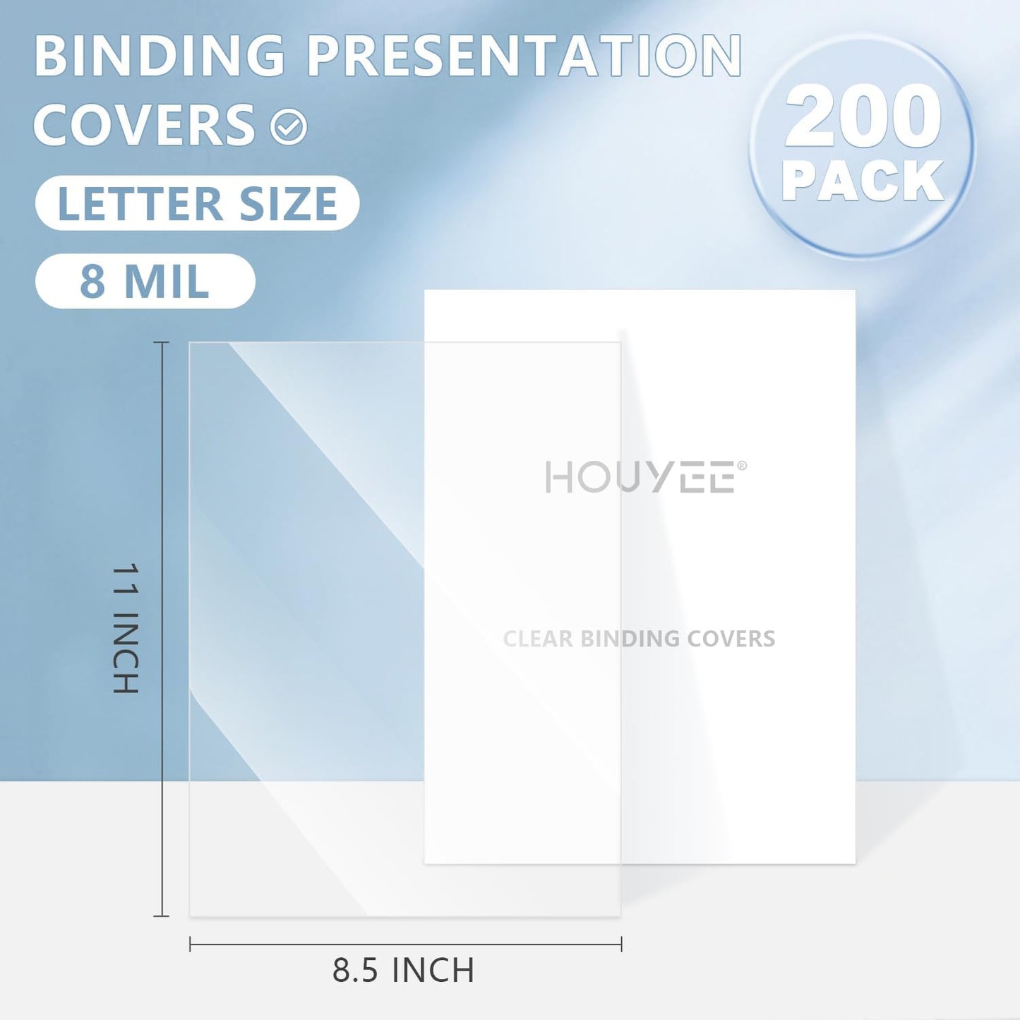 HOUYEE 200 Pack 8 Mil PVC Binding Presentation Covers, Clear Report Covers for Binding, 8-1/2 x 11 Inches, Letter Size