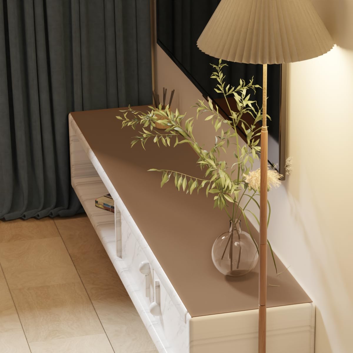 Leather Table Cover,1.8mm Thick,12x48 Inch Desk Cover,Dresser Cover Top,Dresser Protector Top,Dresser Cover,End Table Cover.(Mud Color+Champagne Gold,12x48)