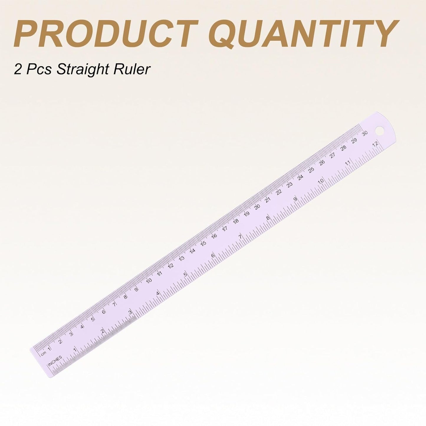 HARFINGTON 2pcs Metal Straight Ruler 30cm Metric SAE Aluminum Alloy Measuring Rulers Scale Tool with Hole for Measure Study Reading Classroom Office, Purple