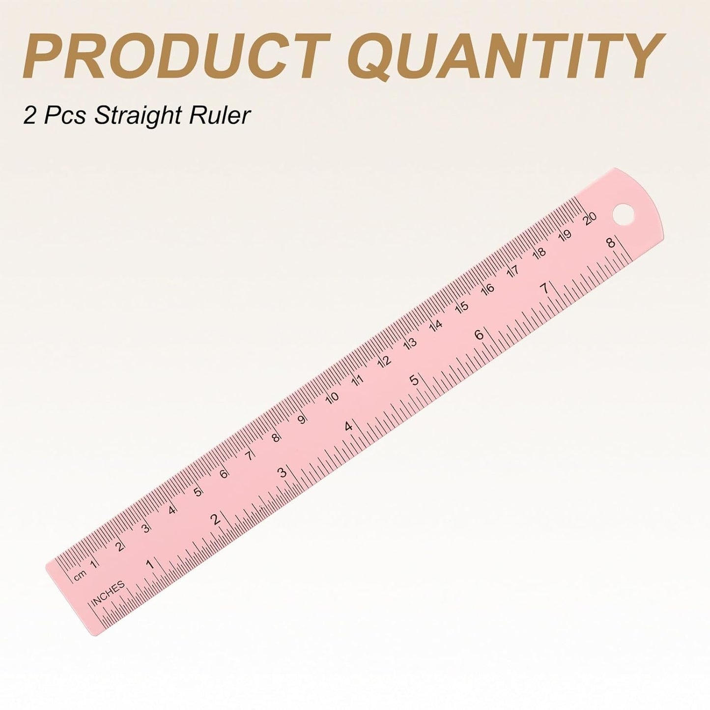 HARFINGTON 2pcs Metal Straight Ruler 20cm Metric SAE Aluminum Alloy Measuring Rulers Scale Tool with Hole for Measure Study Reading Classroom Office, Pink