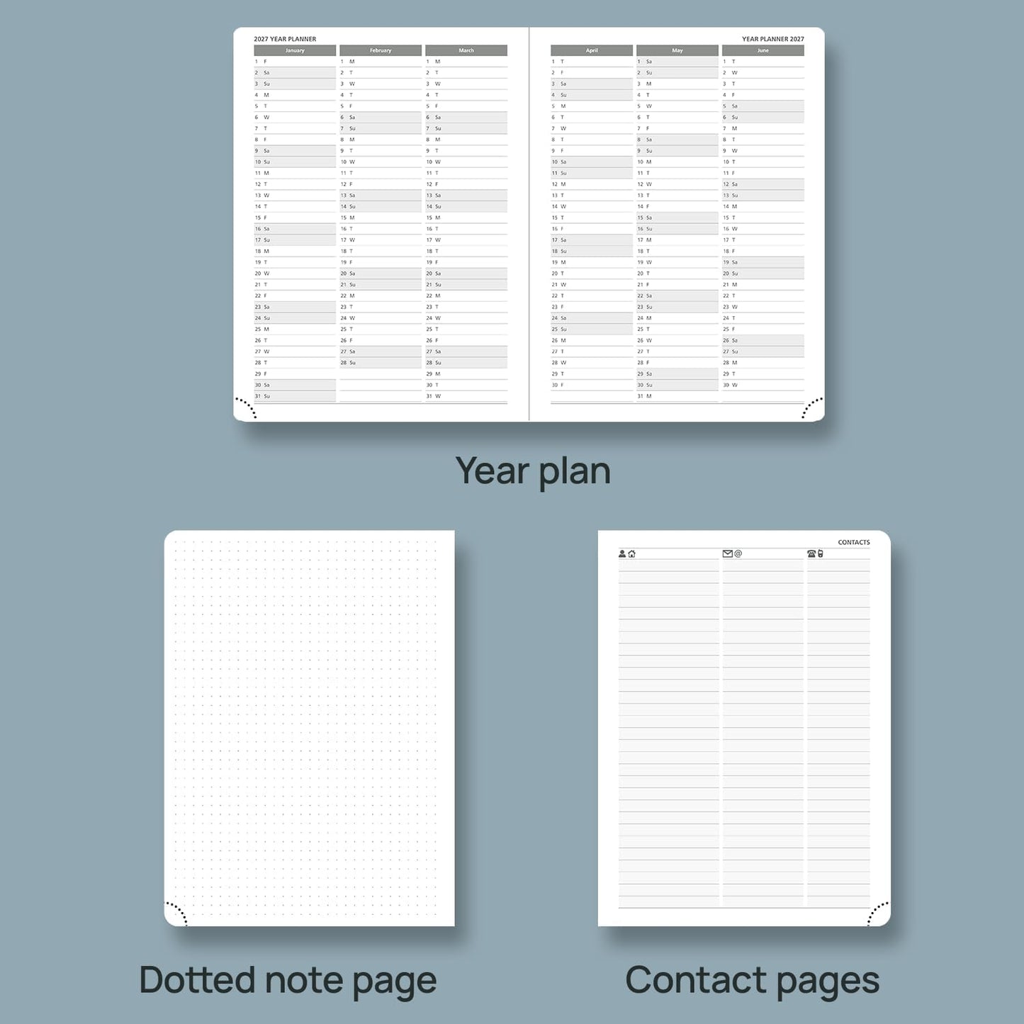 POPRUN Weekly Planner 2026 (Medium 6.5" x 8.5") Calendar 12 Months Notebook with Horizontal Layout, Leather Soft Cover, Monthly Tabs, Inner Pocket, 100GSM Thick Paper, Pen Holder - Cerulean Blue