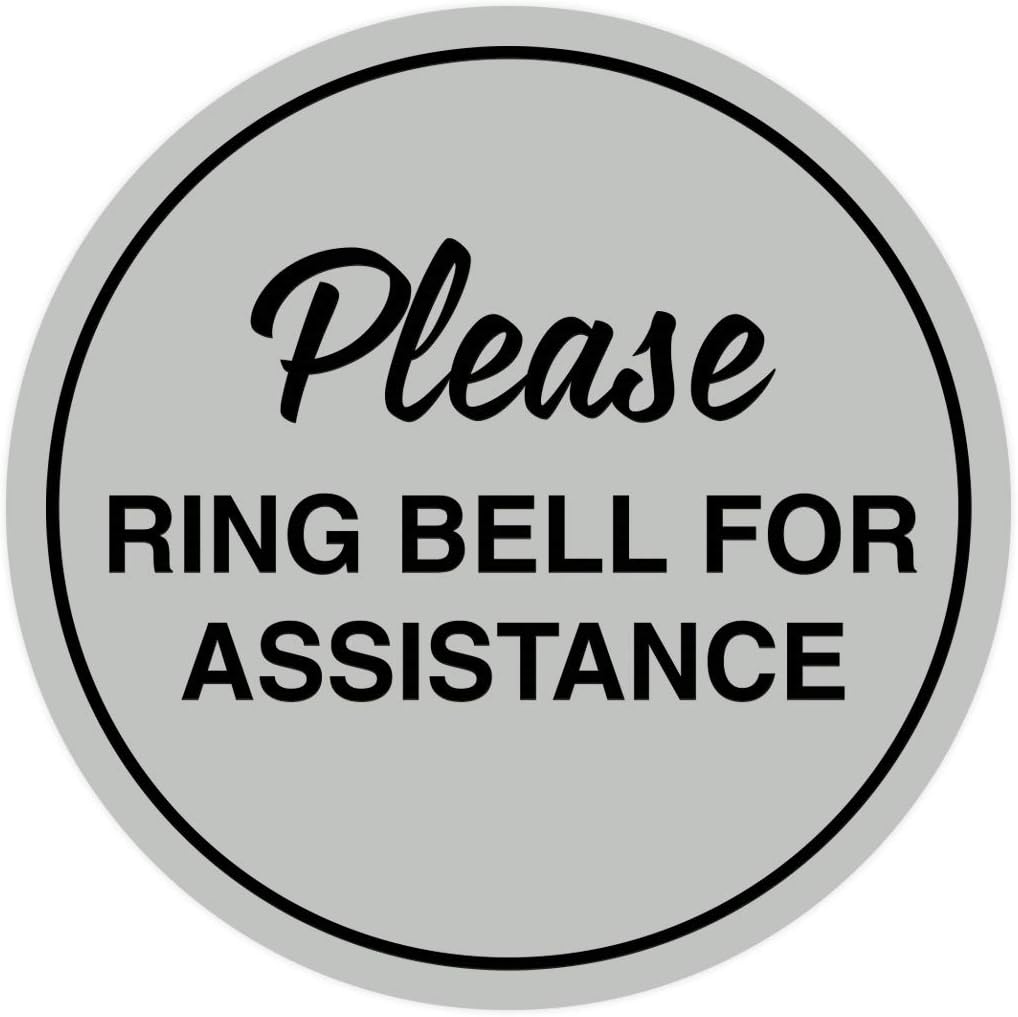Signs ByLITA Circle Please Ring Bell For Assistance Wall or Door Sign | Easy Installation | Front Desk Reception Sign (Lt Gray) - Large (1 Pack)