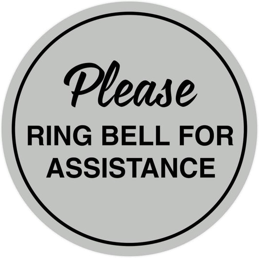 Signs ByLITA Circle Please Ring Bell For Assistance Wall or Door Sign | Easy Installation | Front Desk Reception Sign (Lt Gray) - Small (2 Pack)