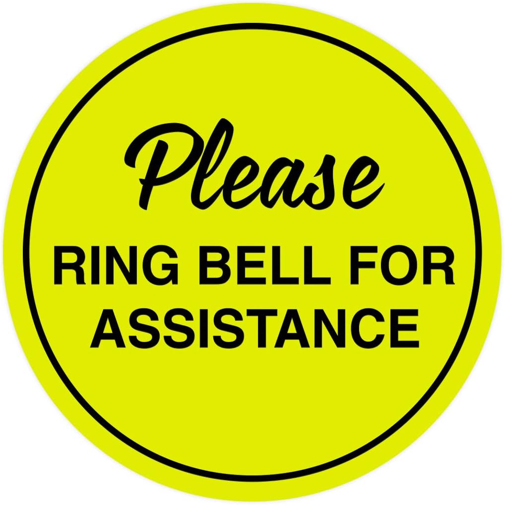 Signs ByLITA Circle Please Ring Bell For Assistance Wall or Door Sign | Easy Installation | Front Desk Reception Sign (Yellow/Black) - Large (1 Pack)