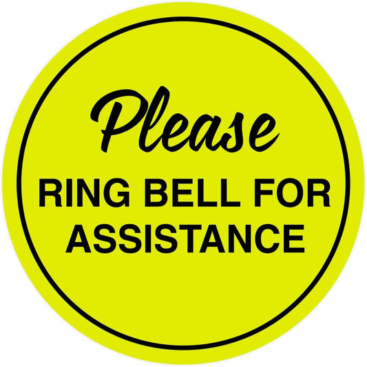 Signs ByLITA Circle Please Ring Bell For Assistance Wall or Door Sign | Easy Installation | Front Desk Reception Sign (Yellow/Black) - X-large (10 Pack)