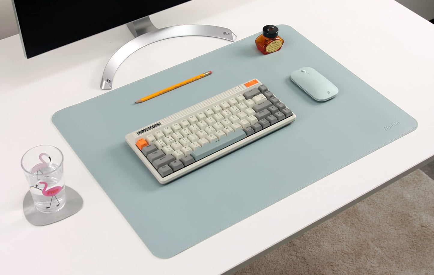 Dual-Sided Leather Desk Pad,Blotter for Laptop Computer,Mouse Pad,Writing,Drawing,Arts and Craft Mat (17"x24", Blue/Silver)