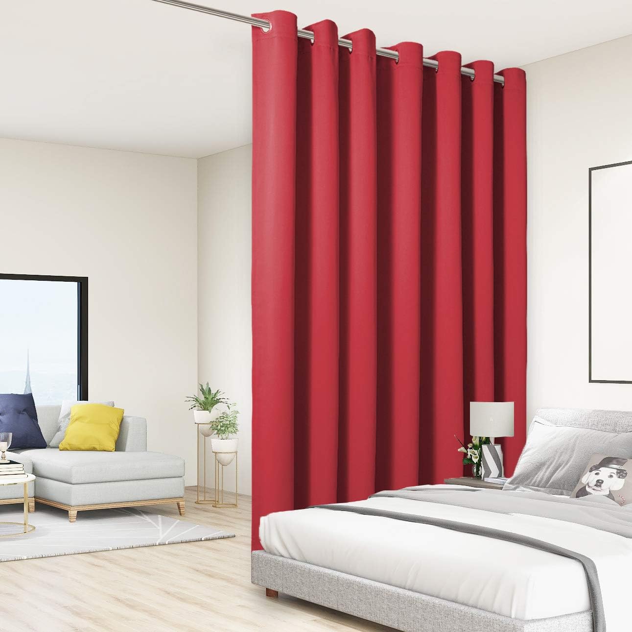 BONZER Extra Wide Room Divider Black Curtain Total Privacy Wall Room Darkening Grommet Curtains for Apartment, Studio, 108L x 120W Inch (9L x 10W ft), 1 Panel, Red