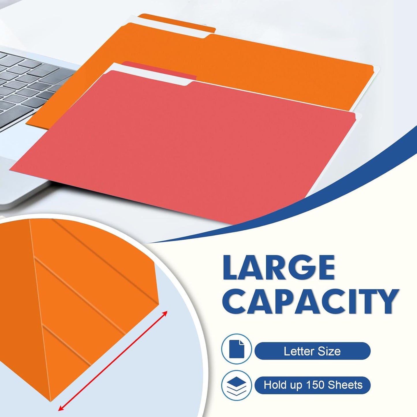 File Folder, PANDRI 170 Pack Colored File Folder, 1/3 Cut Tab, Letter Size, Assorted 12 Colors Filing Folder for Office School Business
