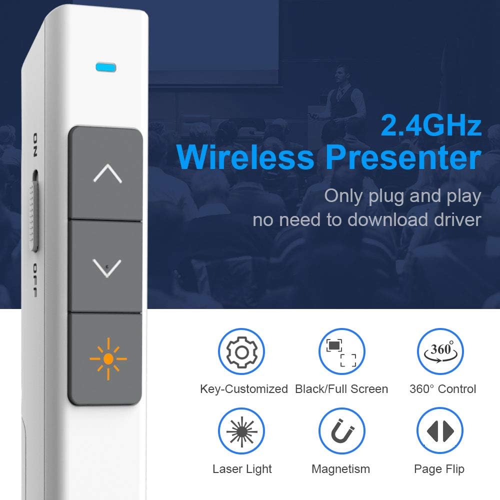 Norwii N26 Wireless Presentation Clicker, Presentation Remote, PowerPoint Clicker with Pointer for PowerPoint Presentations, Power Point Clicker Wireless Presenter - White