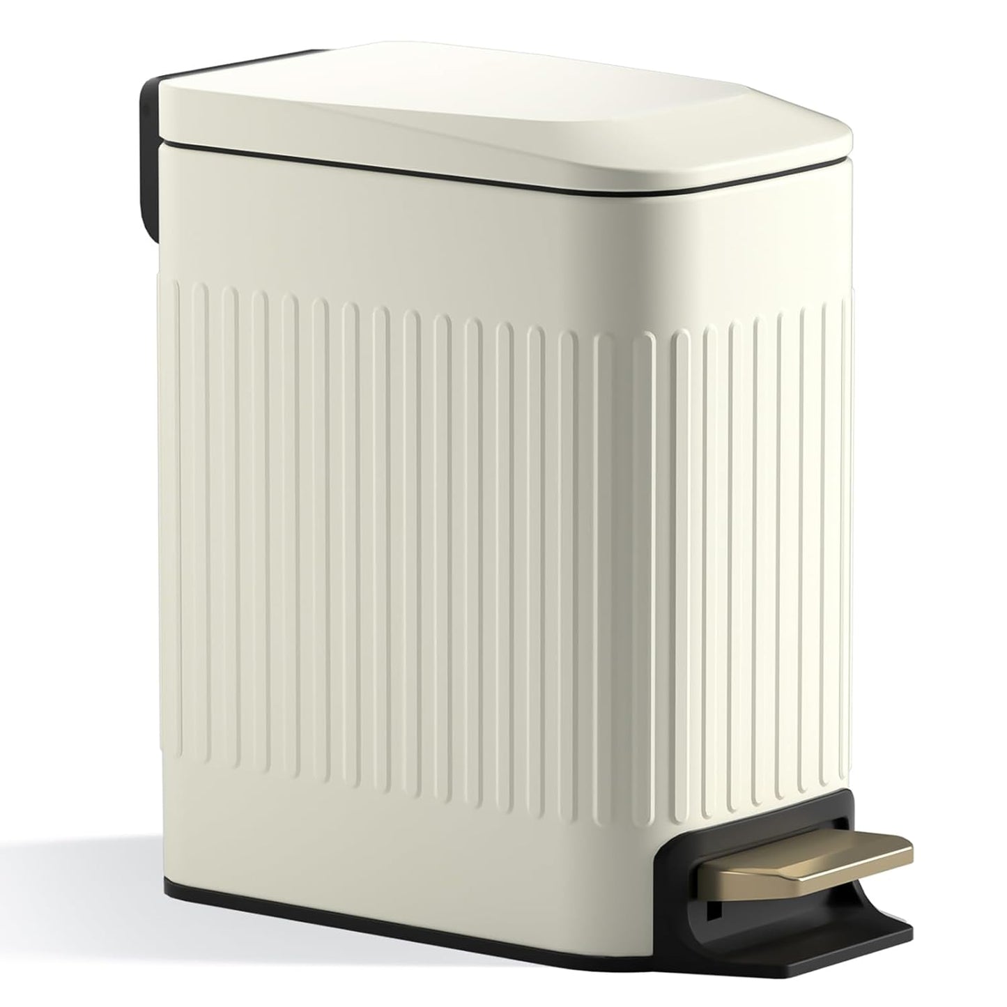 Small Bathroom Trash Can with Lid Soft Close-6L/1.6 Gal Slim Step Garbage Can-Metal Pedal Wastebasket-Narrow Rectangle Garbage Container Bin for Corner Office, Bedroom, Toilet, Live Room-Beige