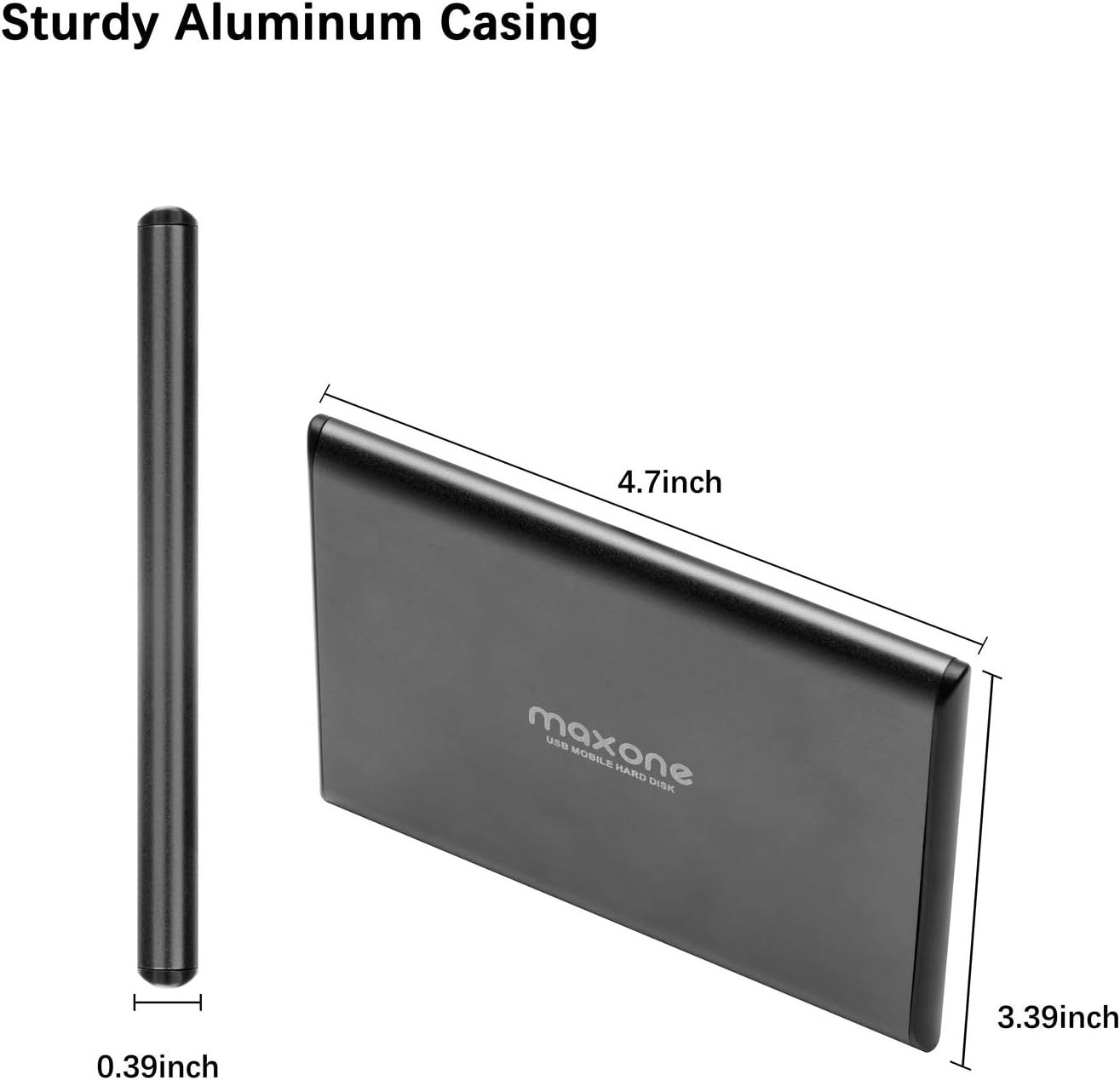 Maxone 160GB External Hard Drive Portable 2.5'' Ultra Slim HDD Storage USB 3.0 for PC, Mac, Laptop, Chromebook - Charcoal Grey