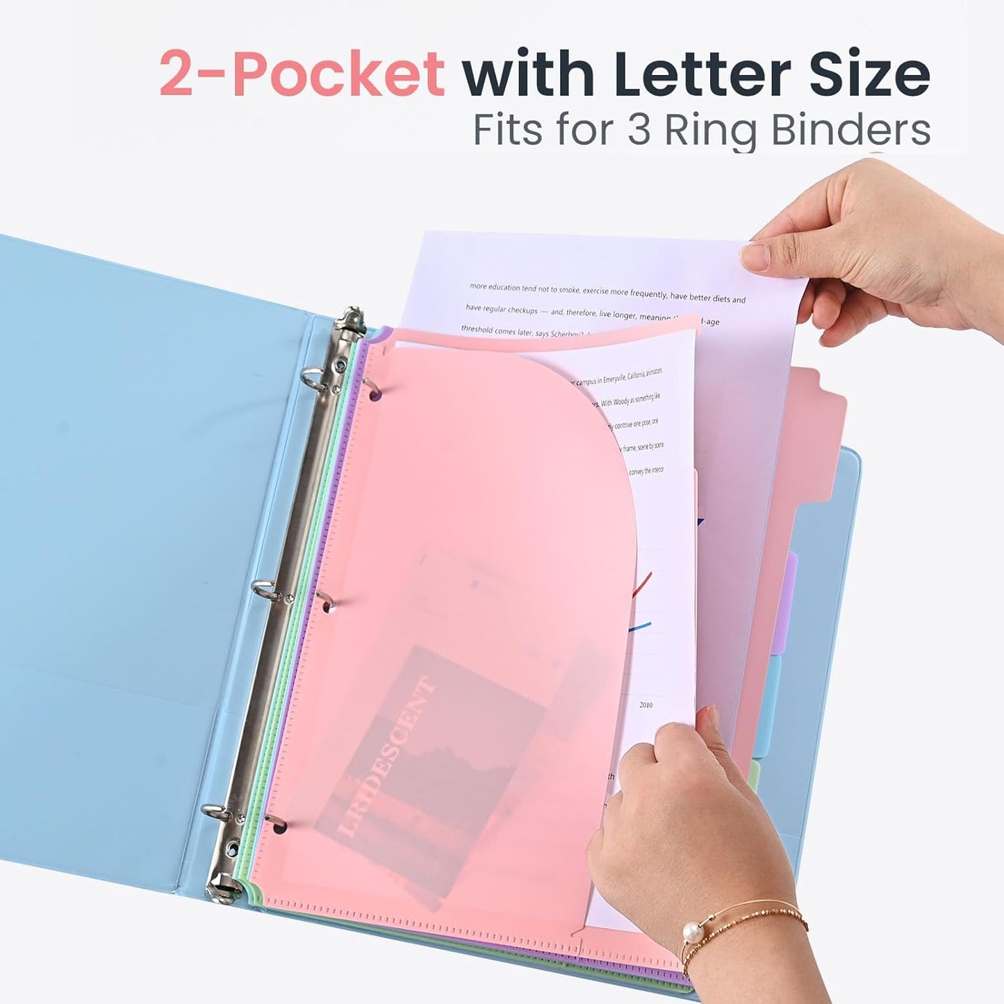 5-Tab Dividers for 3 Ring Binder, 30 Counts Durable Binder Dividers Index with Pocket for 8.5 x 11'', Binder Dividers with 1/5 Cut Tabs for School Office Organization(XY026) (6)