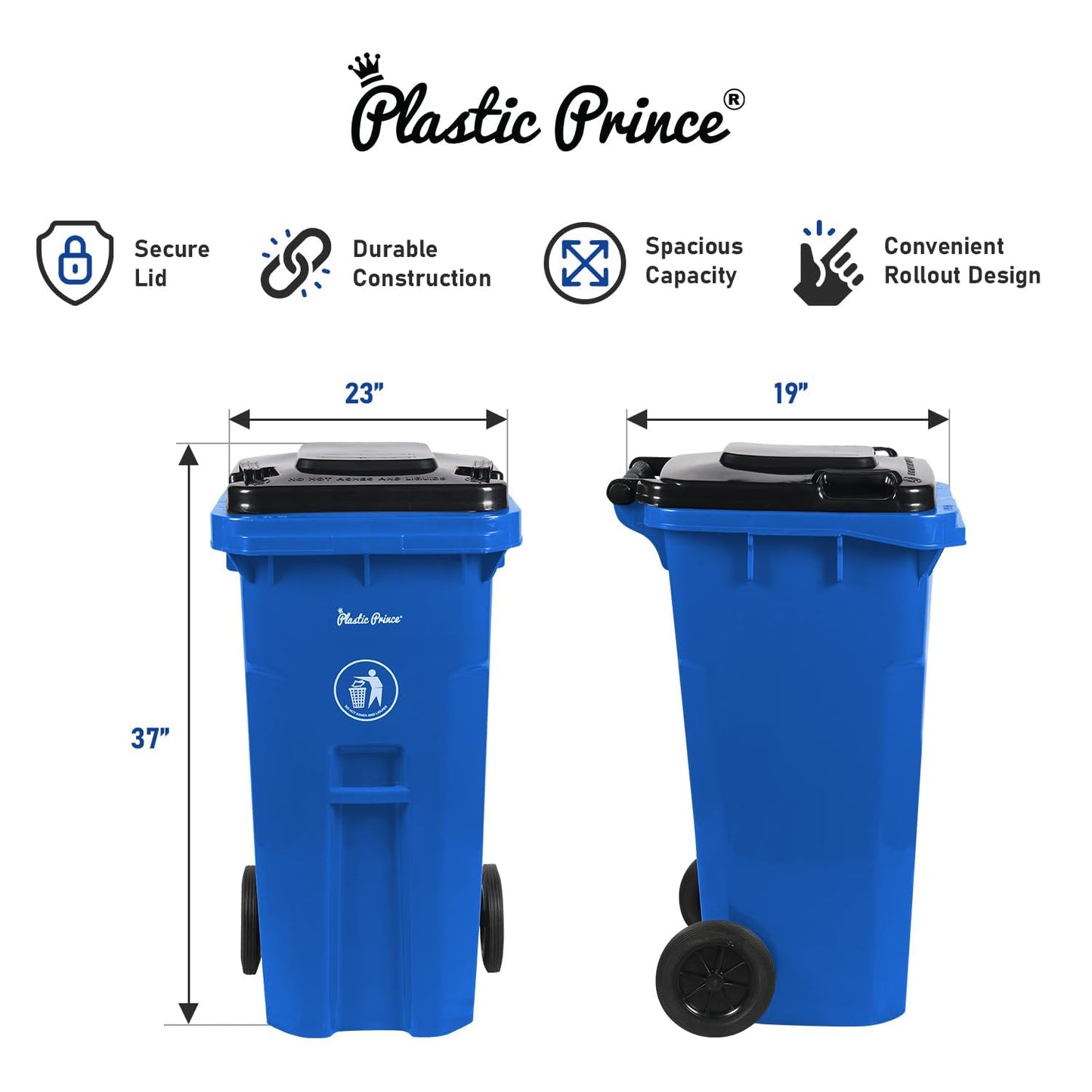 32 Gallon Trash Can with Wheels and Lid, Rolling Recycling Bin Outdoor with Wheels, Commercial Wheeled Garbage Can for Home Garage Office, Set of Blue and Gray