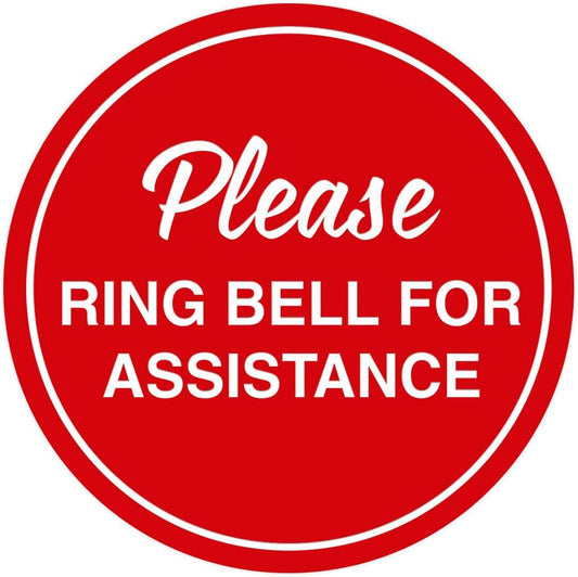 Signs ByLITA Circle Please Ring Bell For Assistance Wall or Door Sign | Easy Installation | Front Desk Reception Sign (Red) - Small (1 Pack)