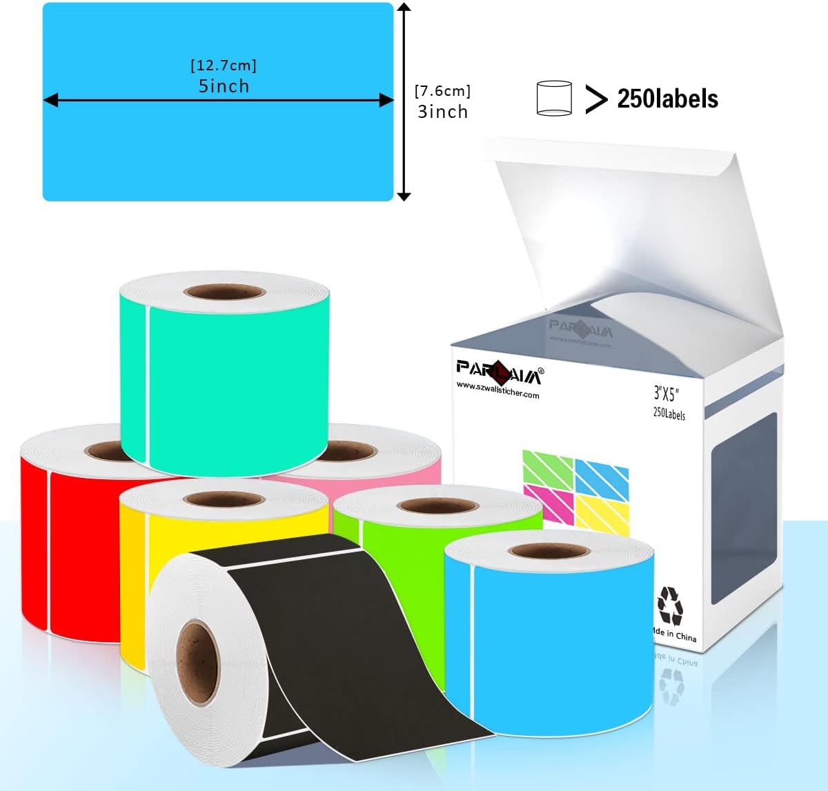 PARLAIM Large 5 x 3 inch Rectangle Color Coding Sticker, Writable Square Color Code Inventory Label for Moving Box (250pcs Sky-Blue)