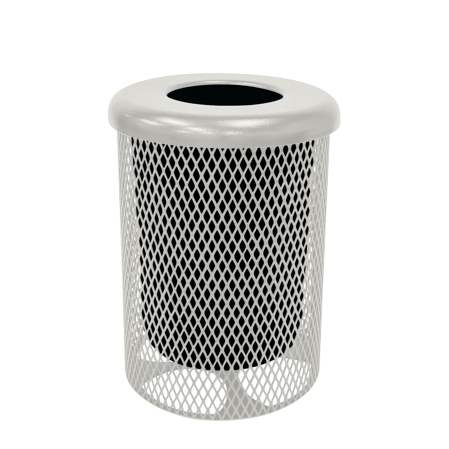 RFT-Gry Heavy Duty Round Trash Receptacle with Flat Top, Liner Included, 32 Gallon, Gray, Made in America