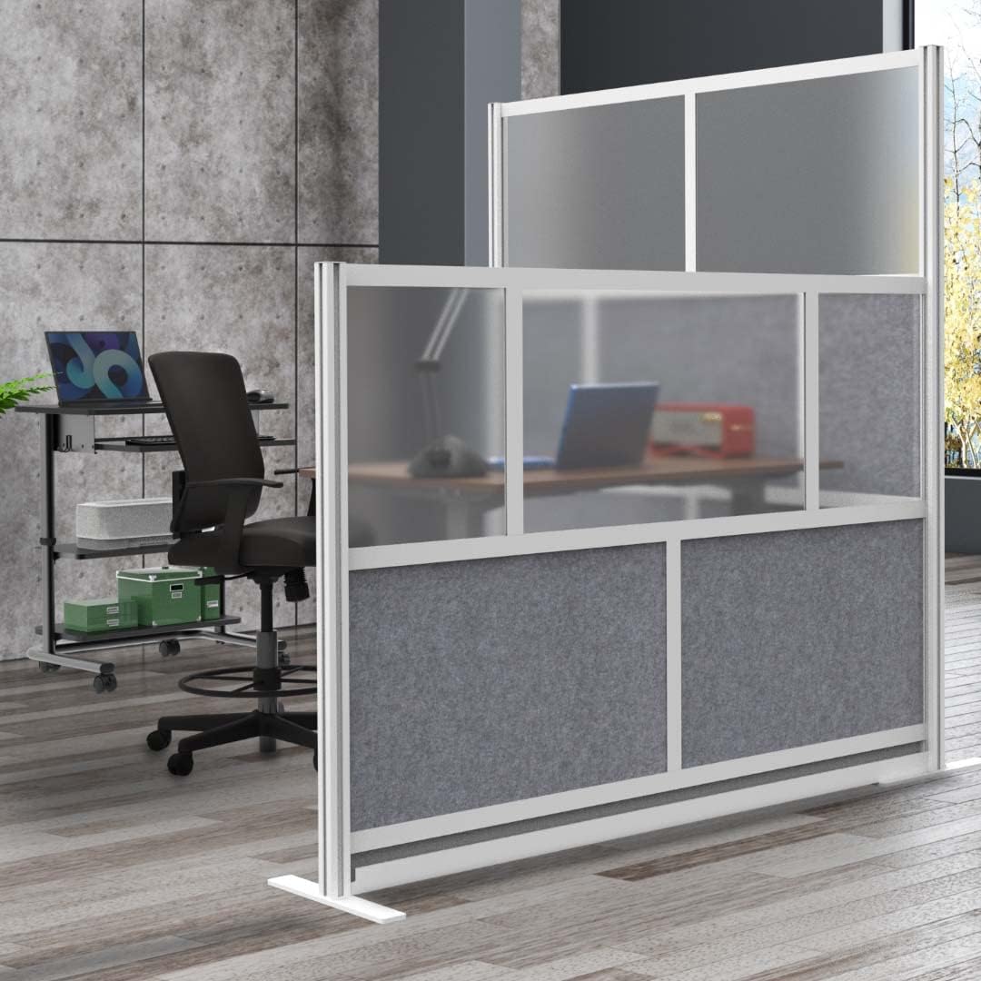 Stand Up Desk Store Expanse Modular Wall | 53'' x 70'' Wall | Expandable Partition Room Divider with Rearrangeable Frosted Acrylic & Sound Absorbent Panels (Silver Frame)