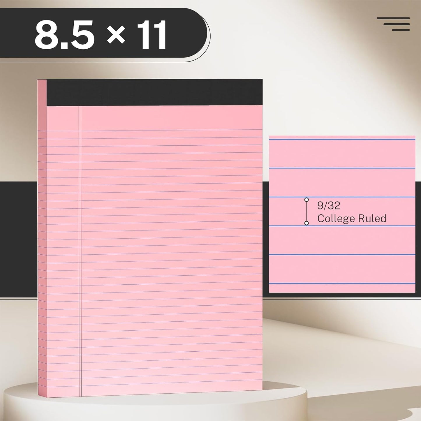 6 Pack Colored Legal Pads 8.5 x 11 College Ruled Paper Note Pads Narrow Ruled 50 Sheets per Notepad Perforated Writing Pad Durable Sturdy Back 8x11 Pads of Paper Pink Purple Blue Green White Yellow