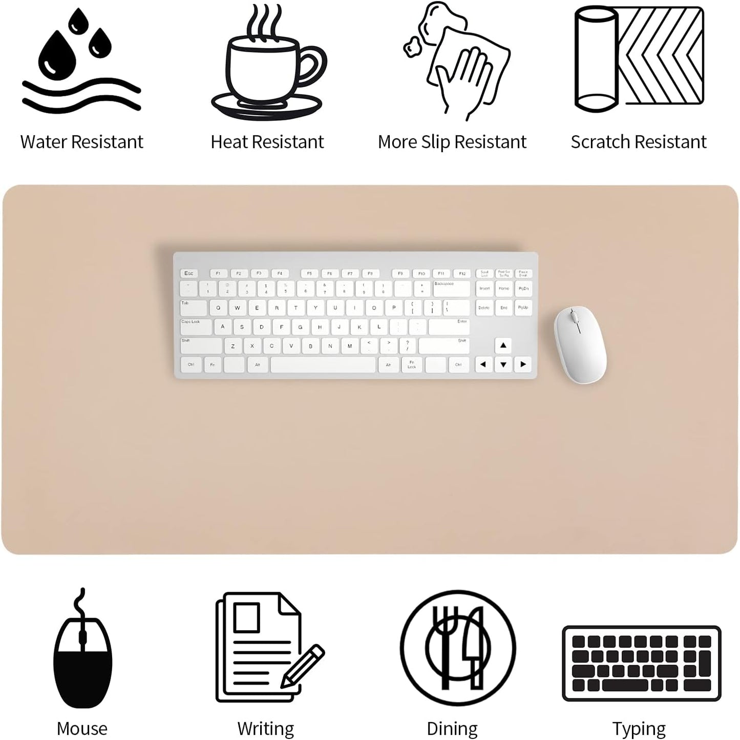 Leather Desk Pad, Large Mouse Pad, Leather Desk Blotter, Non-Slip Desk Pad Protector, Office Desk Pad, Waterproof Desk Mat for Home Office and Decor - Beige (35.4×15.7 Inches)