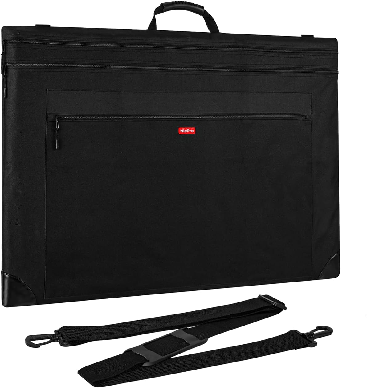 Nicpro Light Weight Art Portfolio Bag, 20x26 Black Art Canvas Portfolio Case with Detachable Shoulder Strap, Leather Corners, Carrying Storage Case for Artwork, Poster, Sketching, and Drawing