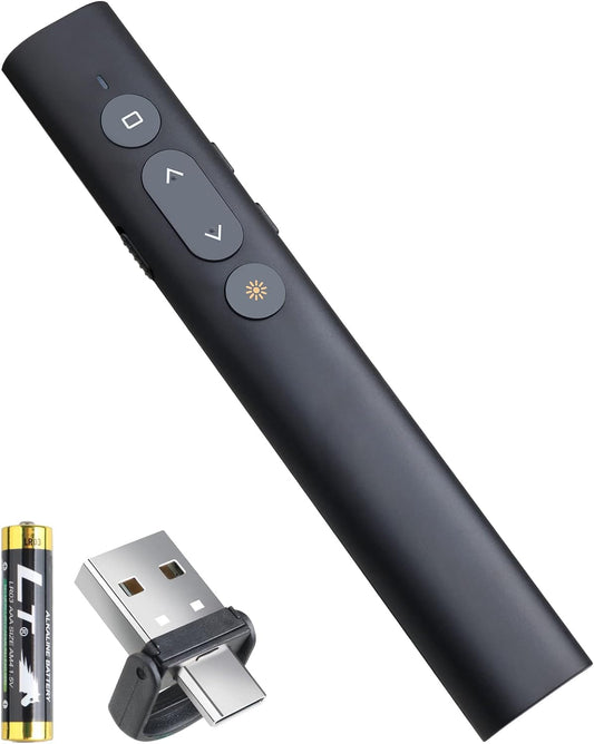 Presentation Clicker Presentation Remotes, Type C/USB A 2 in 1 Pointer, Remote PowerPoint Clicker,USB/Type-C for Computer Slide Advancer, Volume Control/Hyperlink/Switch Windows(Battery Included)