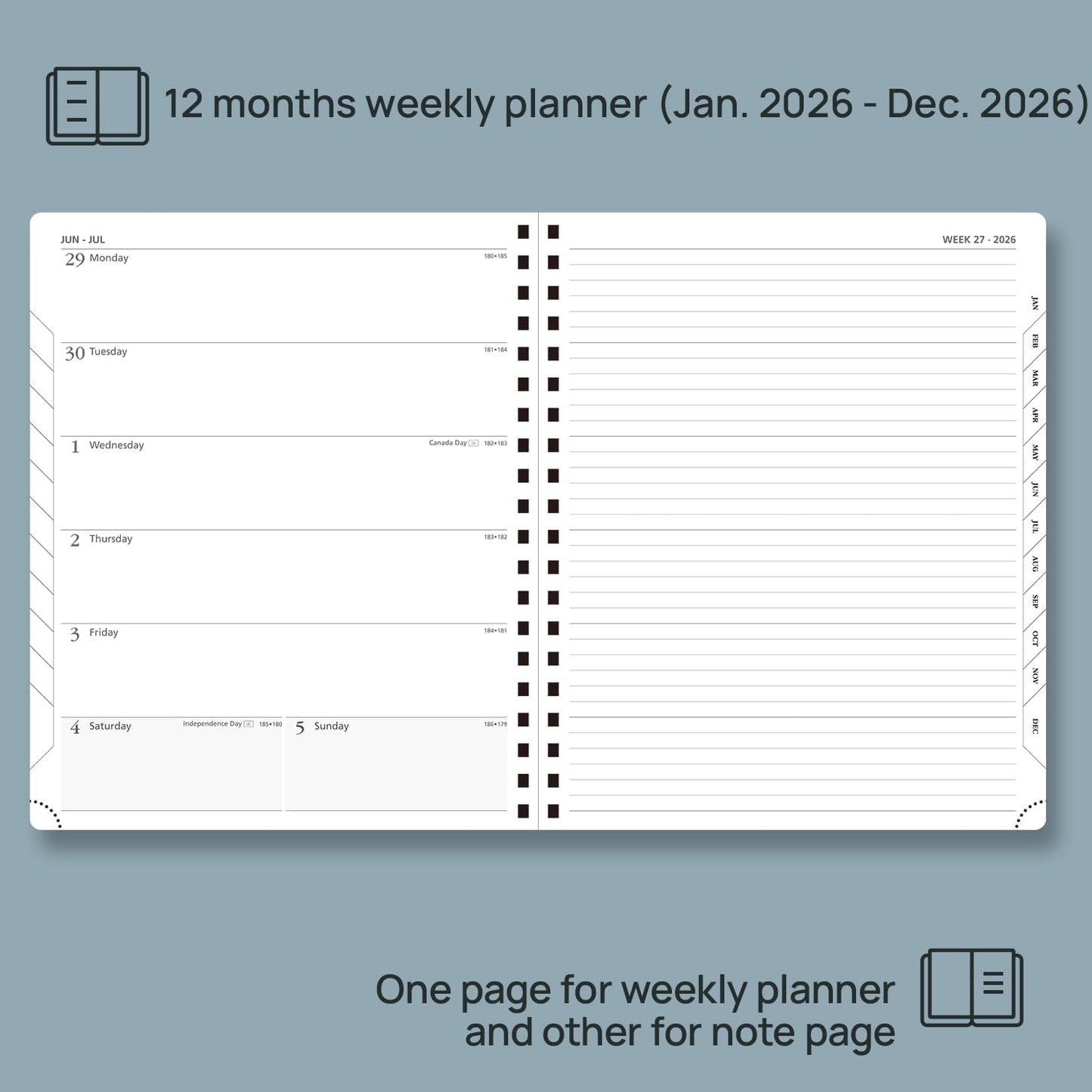 POPRUN 2026 Planner Weekly Notebook Calendar (Jan-Dec), Large Size 8.5'' x 10.5'' - Agenda 2026 Appointment Book with Monthly Tabs, Inner Pocket, Spiral Soft Cover, 100 GSM - Cerulean Blue