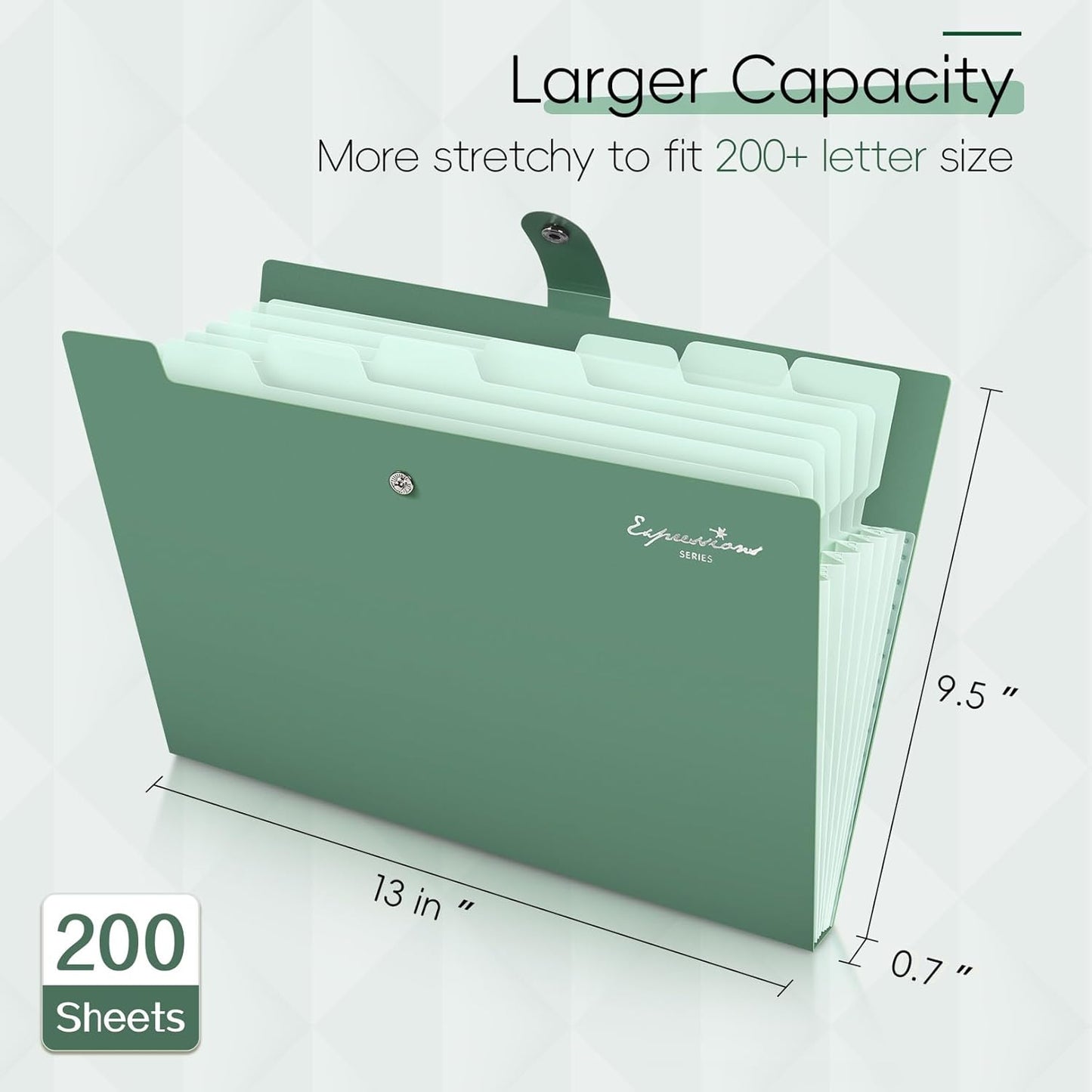 Sooez Elegant Accordion File Organizer, 8 Pocket Expanding File Folders with Labels, Portable Folder for Documents, Cute Paper Organizer for School Office Supplies, Letter Size, Light Green