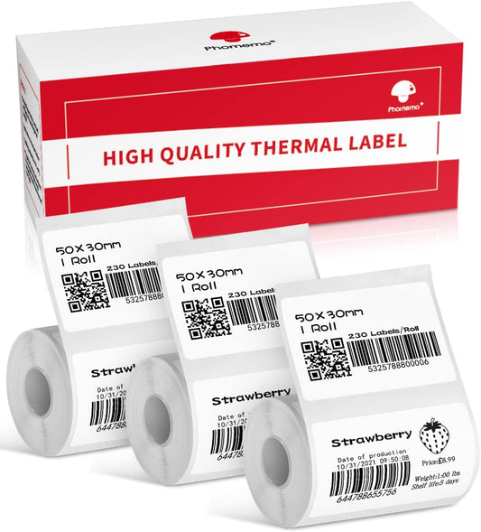 690 pcs Phomemo Thermal Sticker Label, Multi-Purpose Self-Adhesive Tag for M110, M220, M108, M250, M260, M120, M200, M221, M150 Label Maker Machine, 1.96'' x1.18'' (50x30mm), Black on White