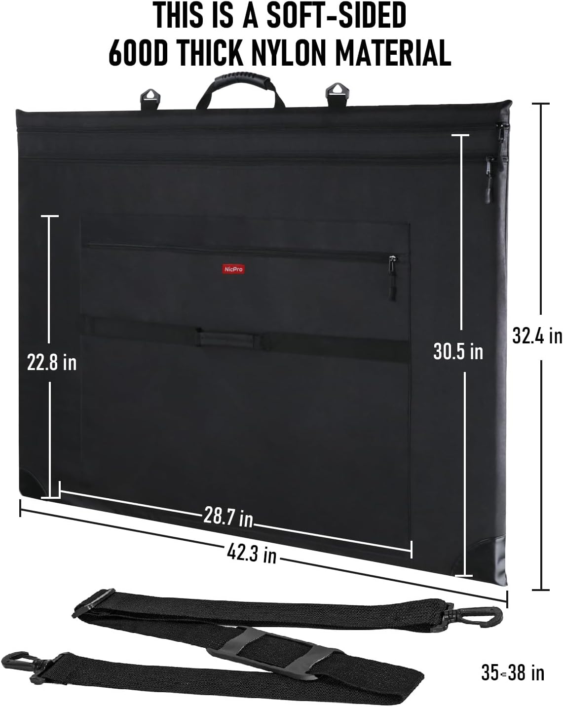 Nicpro Light Weight Art Portfolio Bag, 32 x 42 Extra Large Art Portfolio Case with Detachable Shoulder Strap, Leather Corners, Carrying Storage Case for Artwork, Canvas, Poster, Sketching, and Drawing