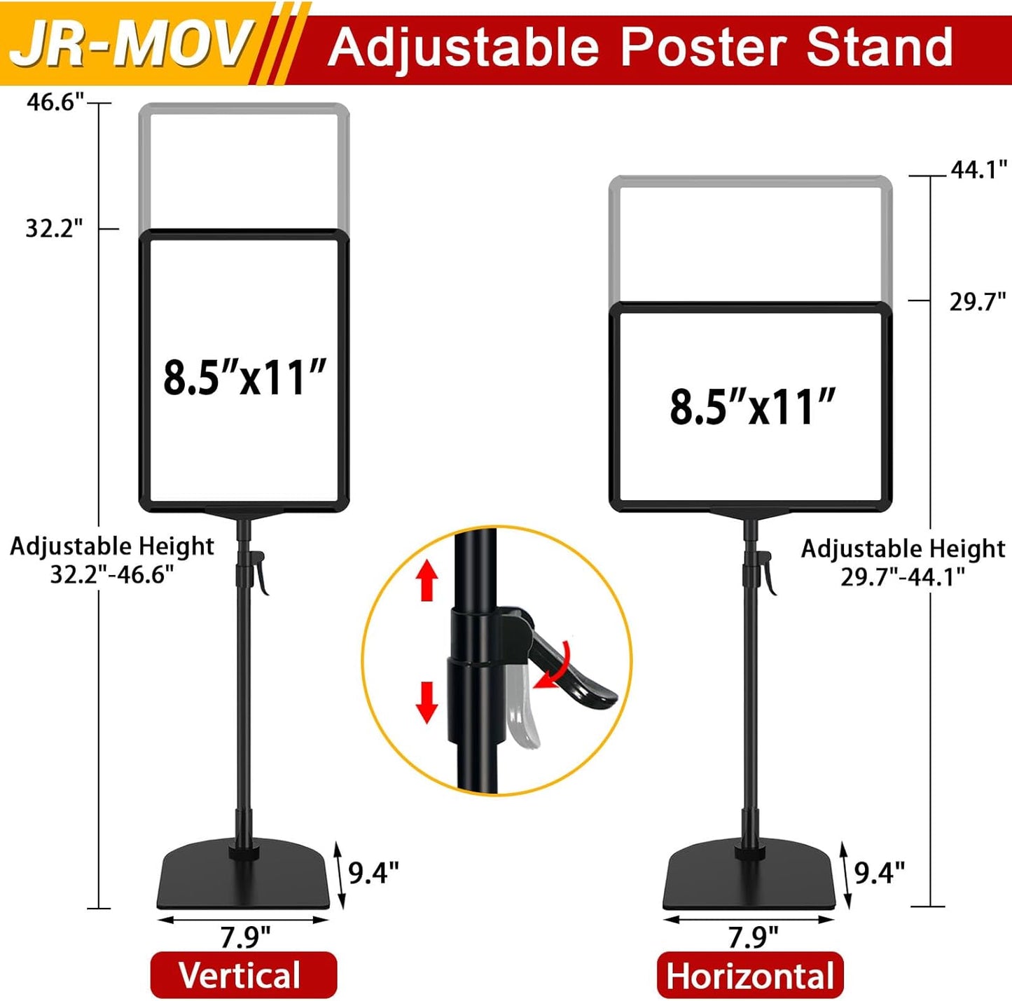 Tabletop Sign Holders 8.5 x 11, Adjustable Floor Standing Sign Holder Stand for Table Top, Black Double-Sided Poster Stands for Display Vertical Horizontal View, Fit Retail Event, 2 Pack
