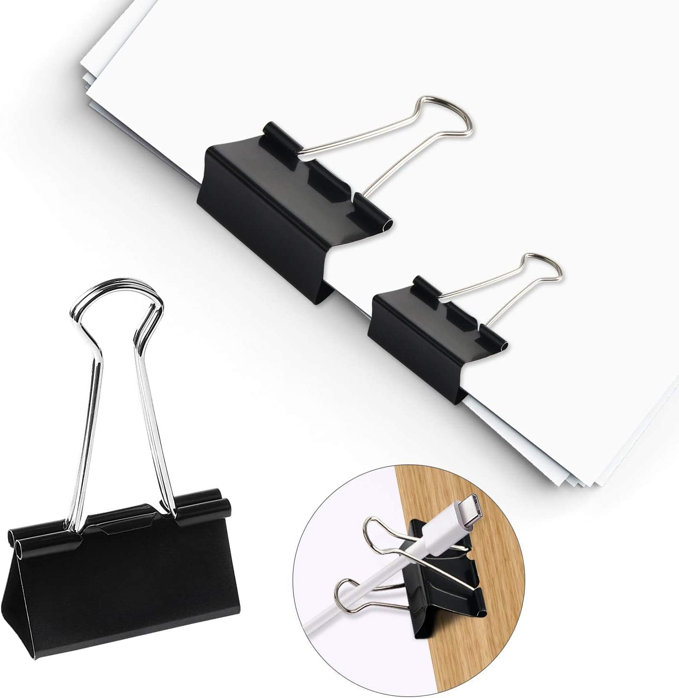 SANNIX 100 PCS Binder Clips Assorted Sizes, X Large, Large, Medium, Small, Mini and Micro, Binder Clips Paper Clamps for Office Home School