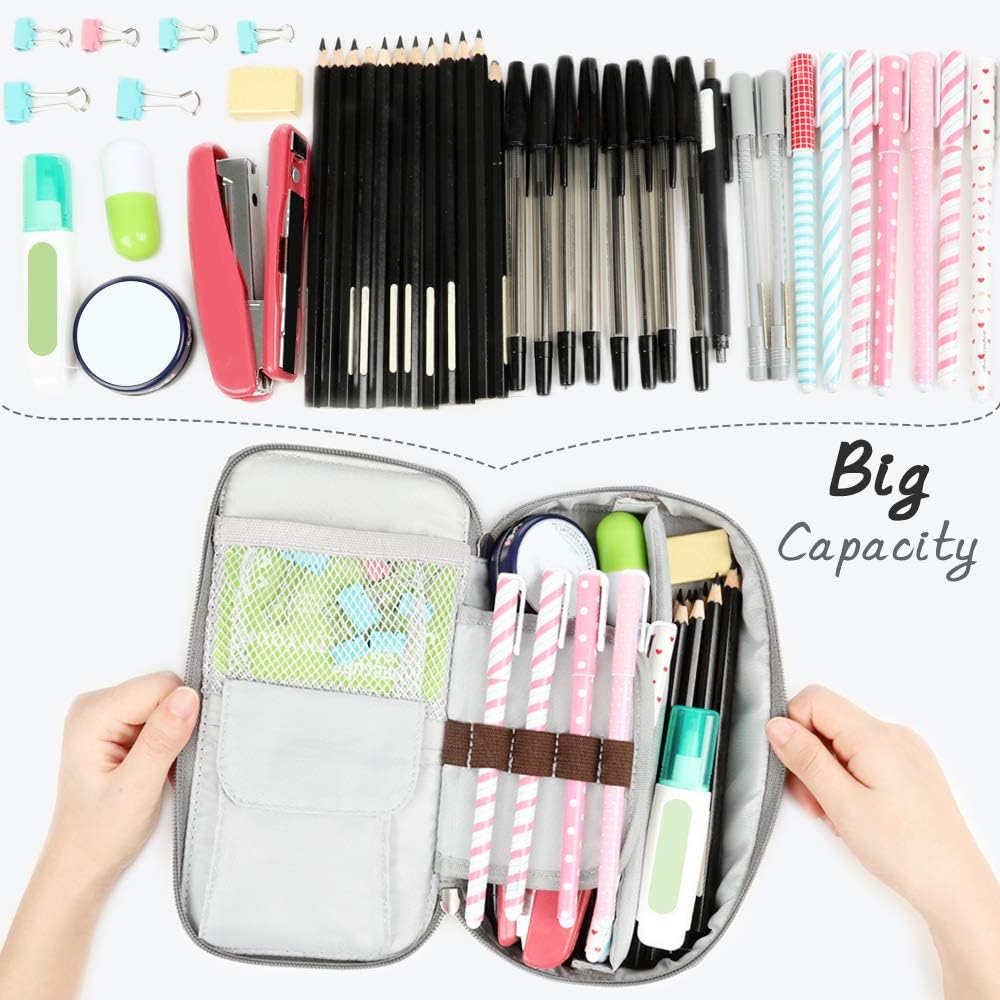 Homecube Pencil Case Large Capacity Storage Oxford Cloth Bag Pouch Marker Stationery Organizer Holder with Zipper for School & Office - 9.06x4.72x2.56 inches Purple