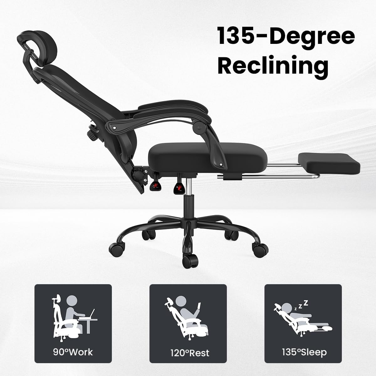 Farini Ergonomic Office Chair with Footrest, Mesh Office Desk Chair with Headrest, High Back Computer Chair with Adjustable Lumbar Support.for Home Office Study Room Bedroom (Black)