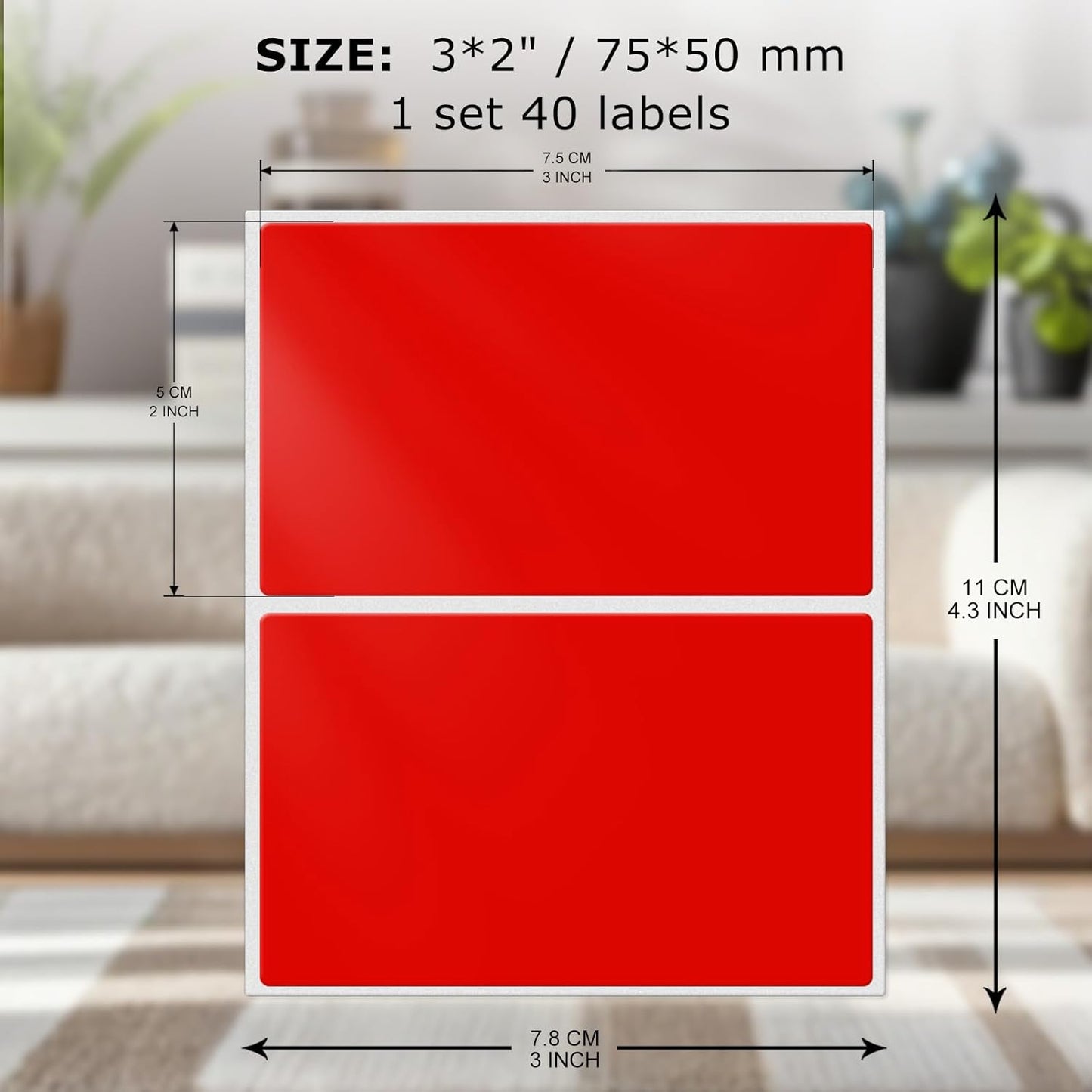 Colored Stickers 3×2 Inch Vinyl File Folder Sticker Red Rectangle Removable Waterproof Color Coding Moving Label for Boxes Office Inventory Labeling 40 PCS
