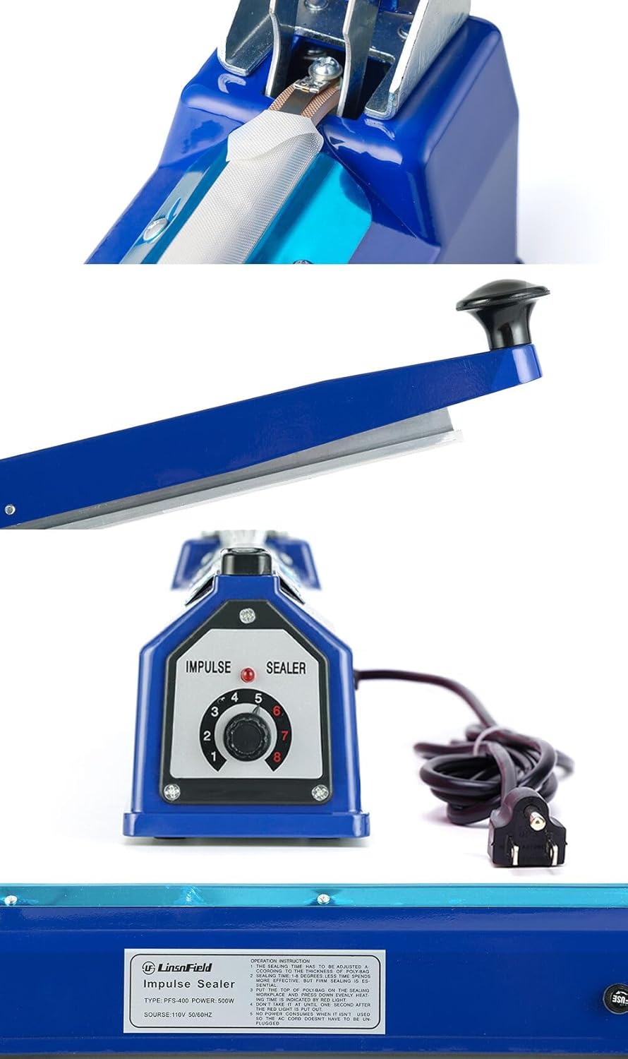 Sealer Pro - 16 inch Impulse Heat Sealer - 5mm Sealing Width - Manual Heat Sealer Machine for All Bags - Most Heavy Duty for Strong, Secure Sealing for Long Term Food Storage, Deep Blue