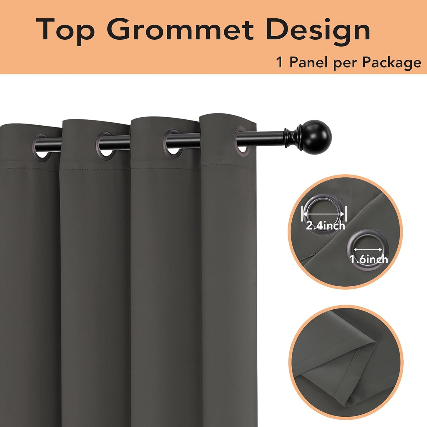 BONZER Room Divider Curtain Total Privacy Wall Grommet Thermal Insulated Wide Blackout Curtains for Bedroom Living Room, 84L x 70W Inch (7L x 5.8W ft), 1 Panel, Dark Grey