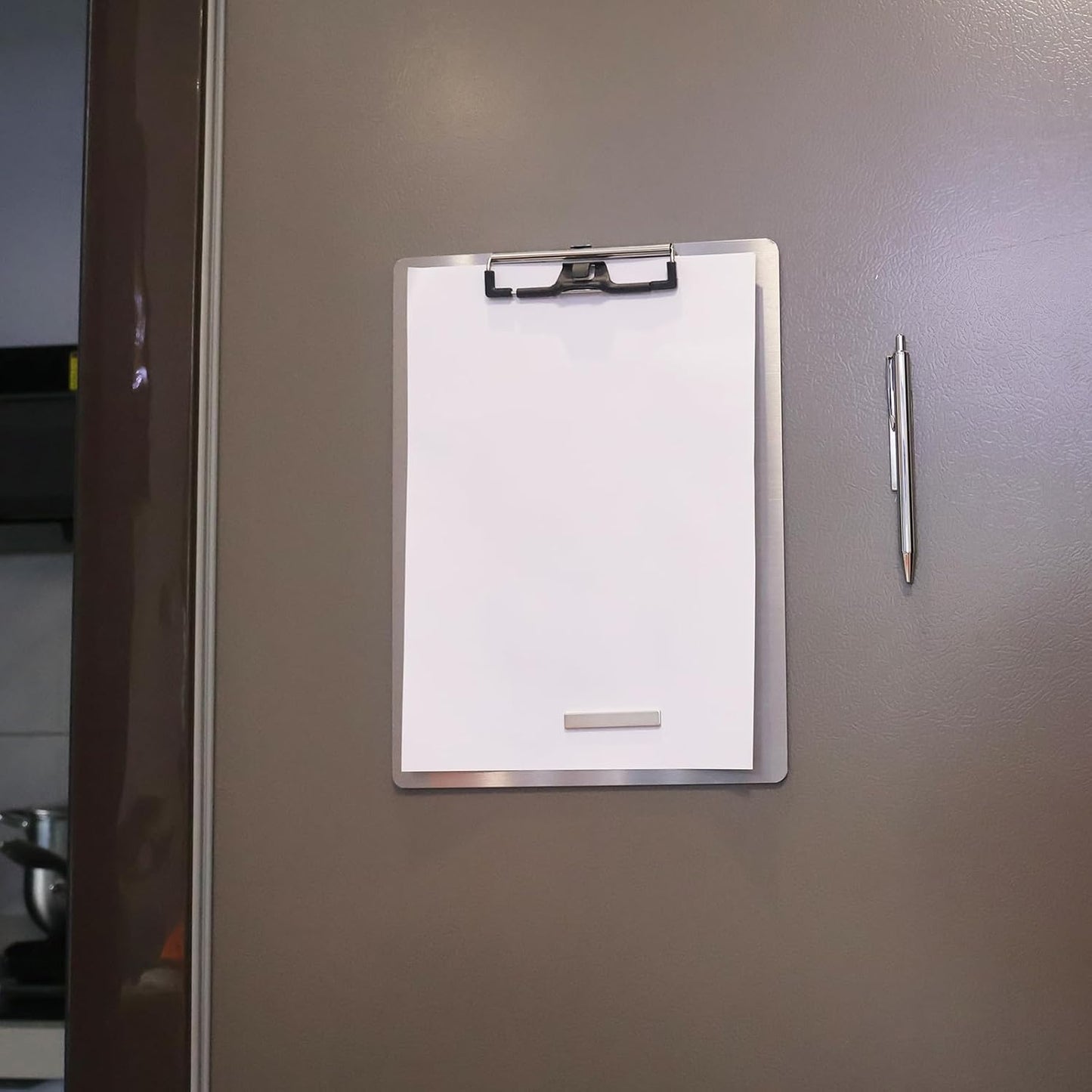 Stainless Steel Magnetic Clipboard with Pen - Multiple Sizes, Magnetic Design, Essential for Office and Home (4.3 x 8.5 Inches)