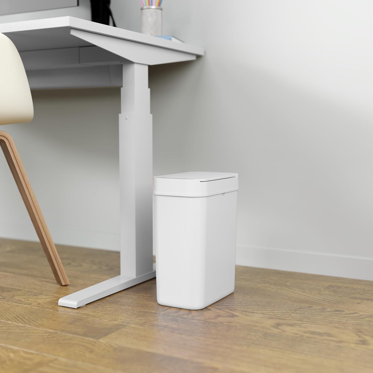 iTouchless 3 Gallon Bathroom Sensor Trash Can, 10 Liter Small Touchless Automatic Slim Garbage Bin with Lid, Smart Narrow Motion Control Commercial Waste Basket for Office, Bedroom, White