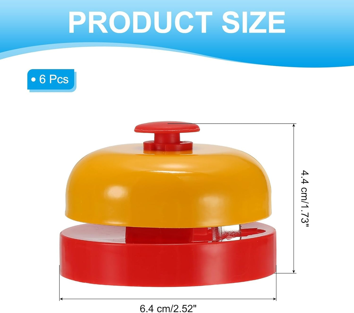 PATIKIL 6 Pcs Desk Call Bell 2.5" Dia with Metal Anti-Rust Construction Yellow/Red