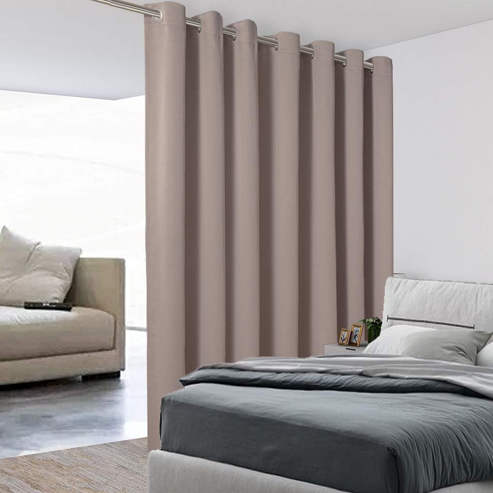 BONZER Room Divider Curtain Total Privacy Wall Noise Reducing Extra Wide Blackout Curtains for Patio Sliding Glass Door, 108L x 120W Inch (9L x 10W ft), 1 Panel, Khaki