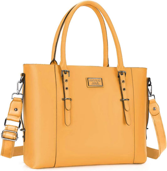 MOSISO PU Leather Laptop Tote Bag for Women, Waterproof Large Capacity Business Work Briefcase Shoulder Laptop Bag