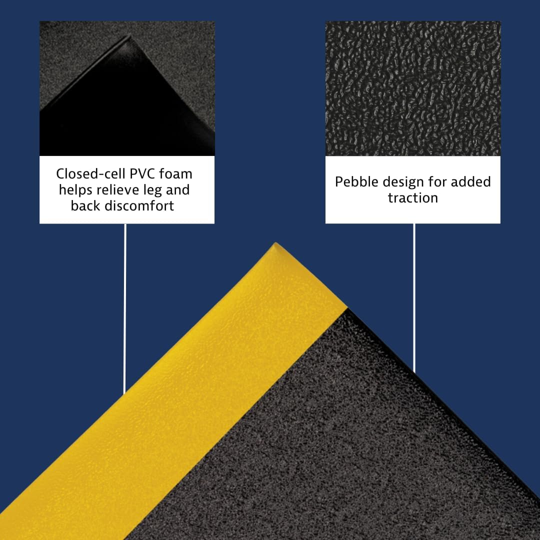 Notrax 411 Sof-Tred™ 2' x 3' x 9/16" Anti Fatigue Mat, Enhanced Slip Resistance with Beveled Edges and Pebbled Surface, Ideal for Industrial and Commercial Workplaces, Black/Yellow, 411S0423BY