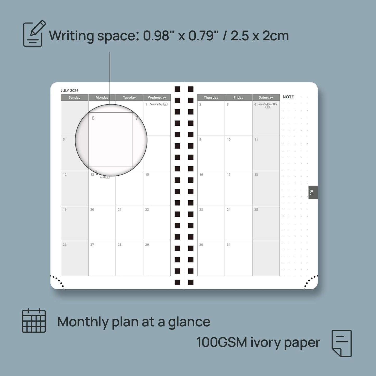 POPRUN Pocket 2026 Planner (Small Size- 4'' x 6.25'') Weekly and Monthly for Purse - Calendar 2026 (Jan. 2026 - Dec.2026) with Soft Cover, Plastic Ruler - Blue Green
