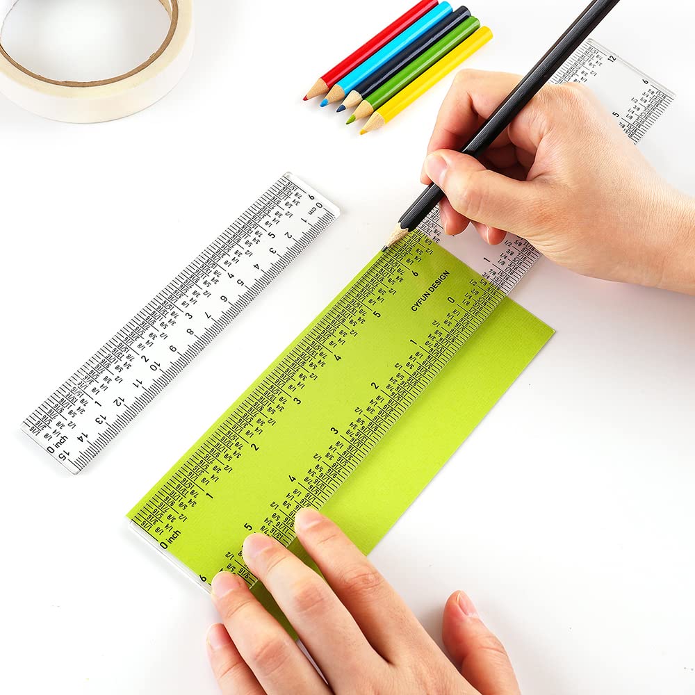 2 Pieces 6"/12" Clear Acrylic Ruler Zero-Centering Ruler with Inches & Metric Measuring Tool 12" and 6" Inch Straight Edge Rulers for Paper Cutting Craft Supplies School Supplies for Students,Office