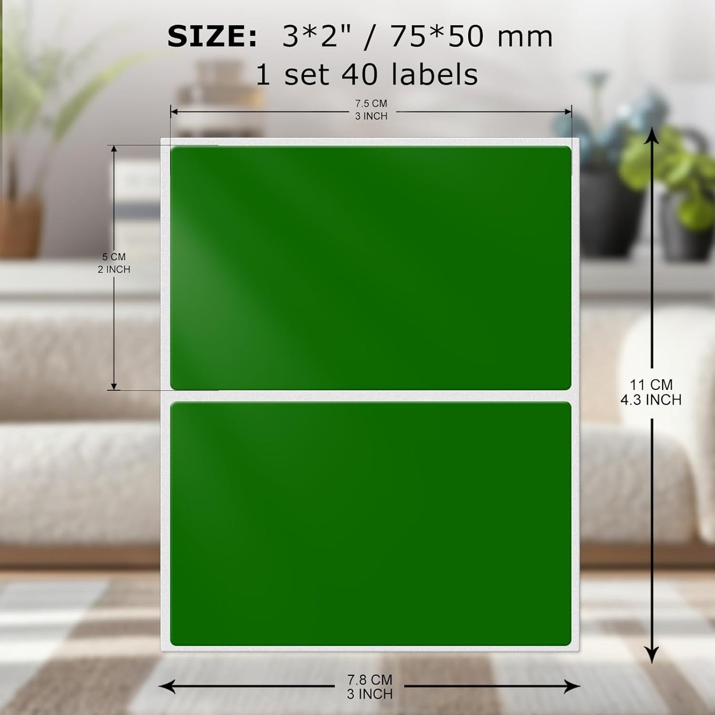 Color Coding Stickers Rectangle 3×2 Inch Vinyl Green Sticker Removable Waterproof Writable File Folder Moving Labels for Boxes Home Office Marking 40 PCS