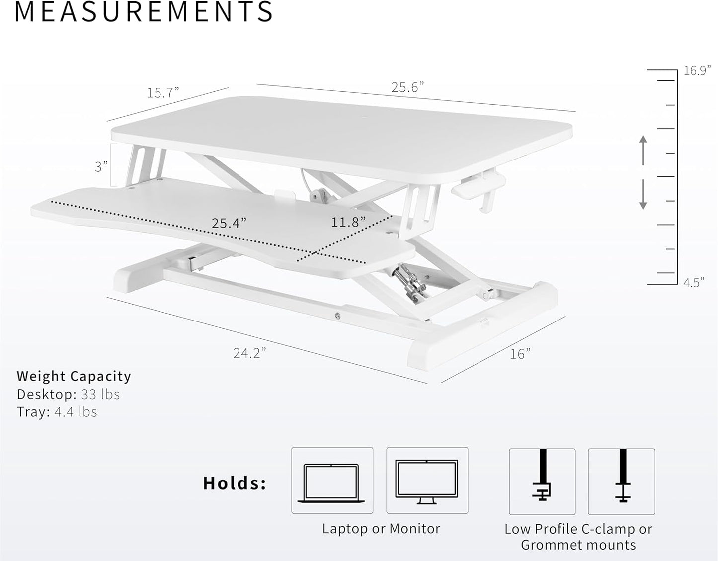 VIVO 26 inch Desk Converter, K Series, Height Adjustable Sit to Stand Riser, Dual Monitor and Laptop Workstation with Keyboard Tray, White, DESK-V026KW