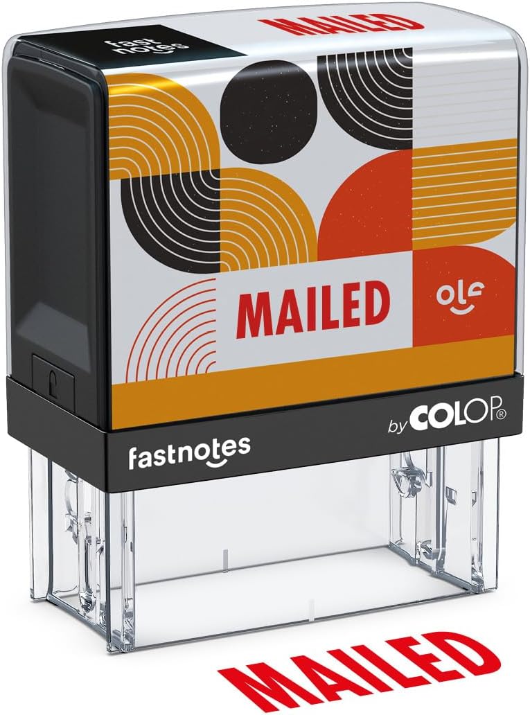 Fastnotes MAILED Self-Inking Rubber Stamp by COLOP - Great for Office Documents, Notary, Warehouse, Accounting Paperwork, Business, and Legal Documentation - Red Ink (MAILED- Red)